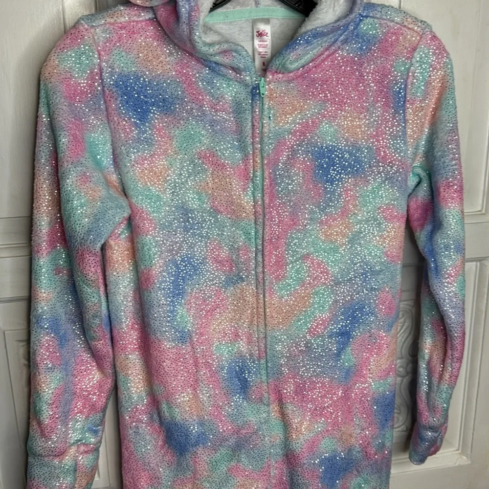 Justice Girls Tie Dye Sparkly Dragon Hooded Pajamas With Removable Tail 8